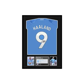 Three For Jersey 2023-24 Manchester City Team Size 9 Haaland Autographed Icons Certificate Framed