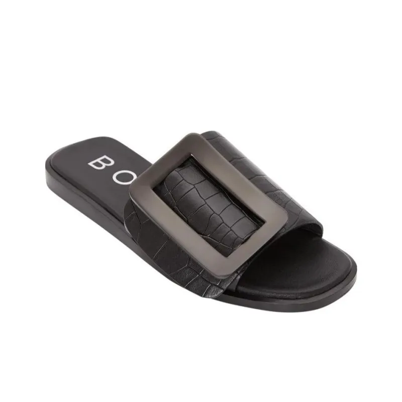 BOYY Genuine Leather Sole Slide Slippers Women's Black-1