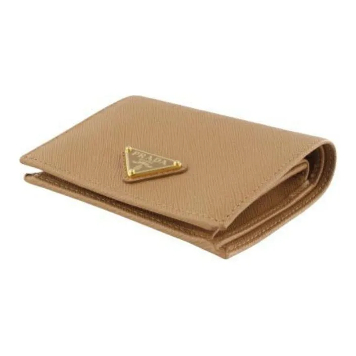 PRADA Leather Wallet Women's Beige-3