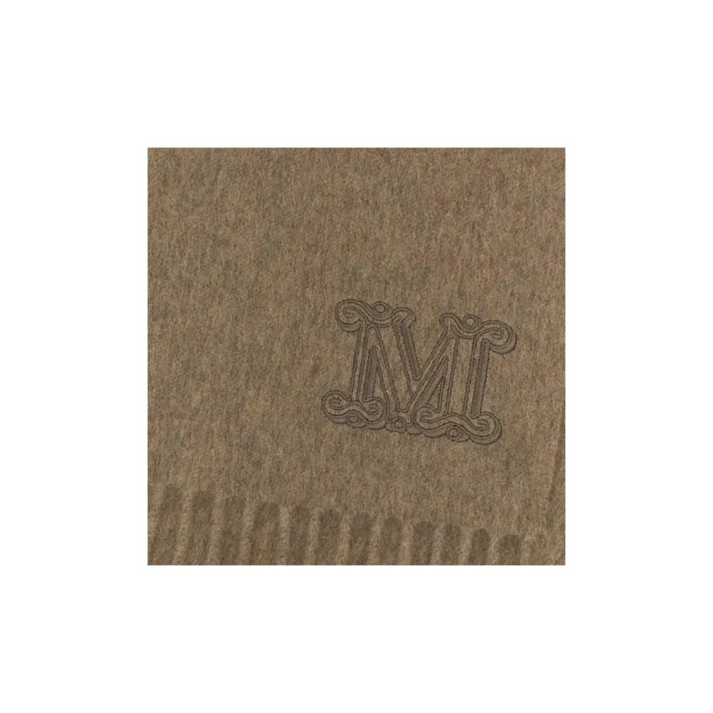 MaxMara Logo Embroidered Fringed Edge Scarf-2
