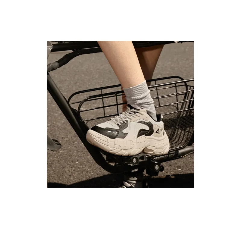 PEAK Taichi Tire Shoes Cushioning Rebound Wear Resistant Slip Resistant Low Top Vintage Casual Shoes Women's Ecru Black-8
