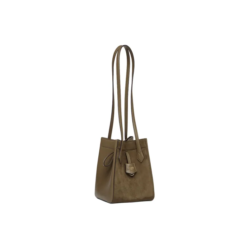 FENDI Suede With Calfskin Bucket Bag, Handbag, Shoulder Bag Women's Army Green-2