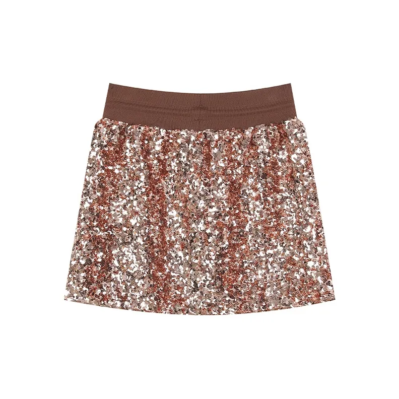 ELF SACK Casual Short Skirts Women's Pink Brown Sequins-1