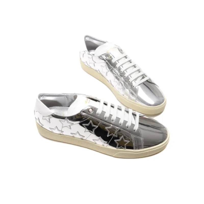SAINT LAURENT Court Classic Low Top Skateboard Shoes Men's Silver-3