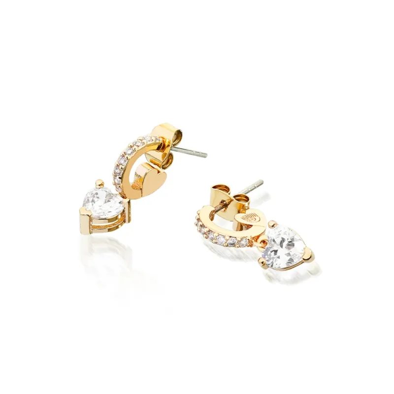 CHIARA FERRAGNI Zircon, Rhinestones, 18K Gold Plating Italian Luxury Minimalist Style Hoop Earrings Women's Gold-0