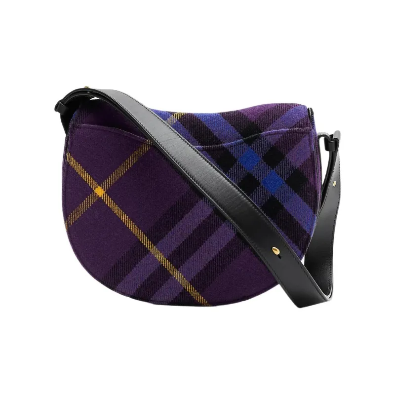Burberry Plaid Wool With Calfskin Shoulder Bag Crossbody Bag Medium Size Women's Ribbon Purple-2