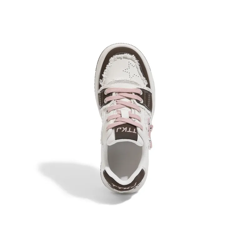 TTKJ Coverage Cushioning Wear Resistant Height Increasing Low Top Skateboard Shoes Women's Pink Brown-6