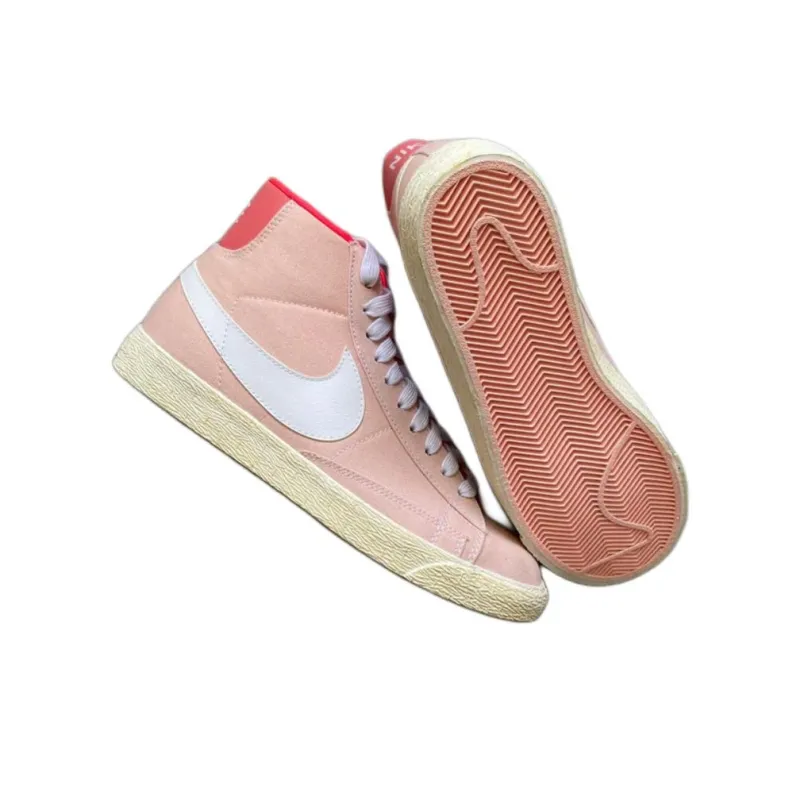 Nike Blazer High Anti-Slip Wear-Resistant High-Top Skateboard Shoes Unisex Pink White-3