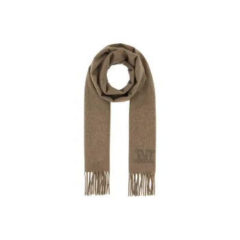 MaxMara Logo Embroidered Fringed Edge Scarf