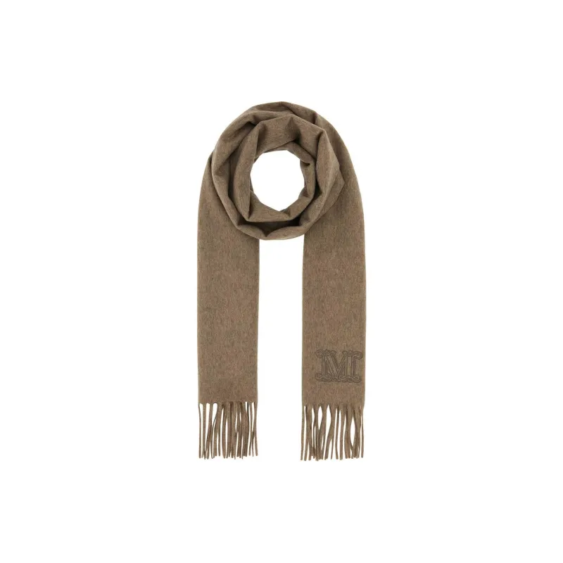 MaxMara Logo Embroidered Fringed Edge Scarf-0