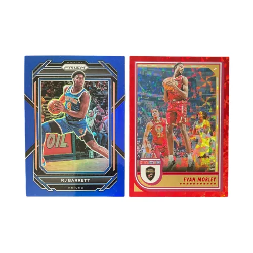 PANINI 2022 23 Prizm Knicks RJ Barrett Blue Fold 199+Knight Evan Mobley Red Checkered Fold 99 Sports Cards 2 Pcs