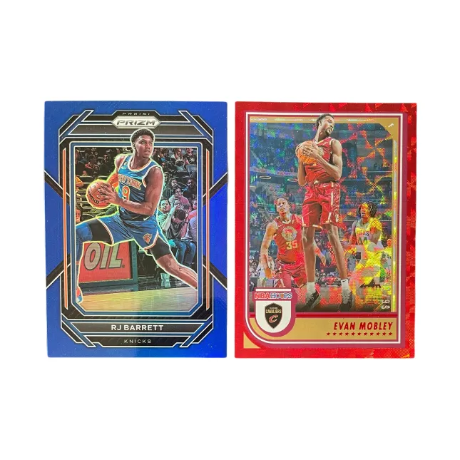 PANINI 2022 23 Prizm Knicks RJ Barrett, Blue Fold 199+Knight, Evan, Mobley, Red Checkered Fold 99 Sports Cards 2 Pcs-0