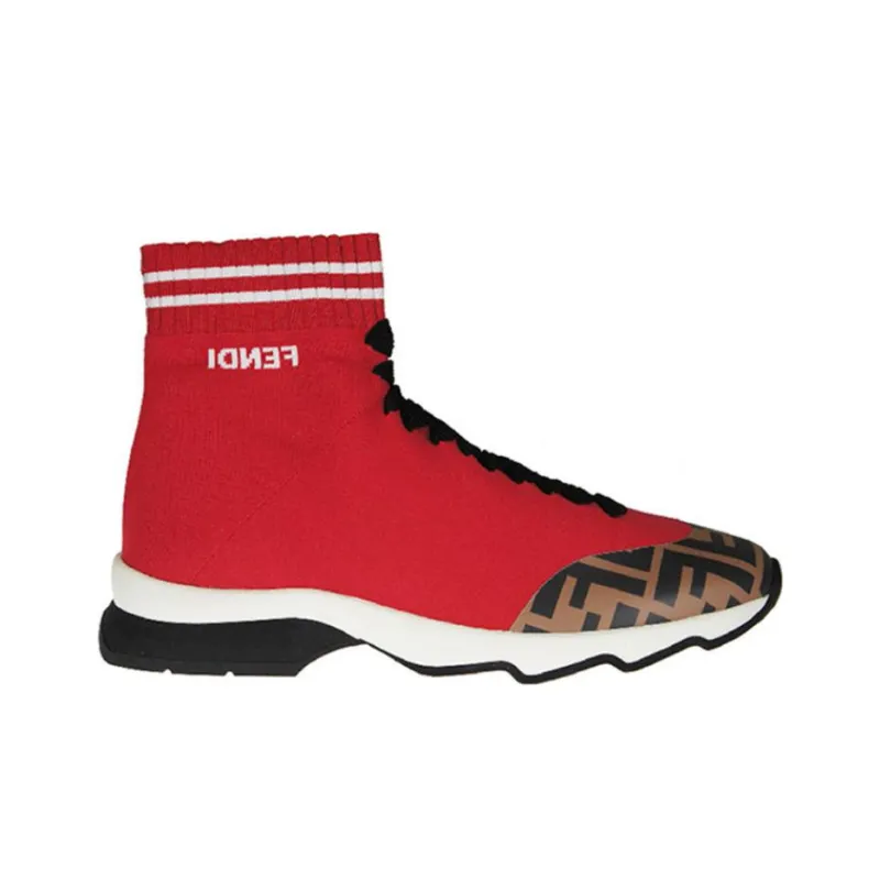 FENDI Women's FF Motif Fabric Sneaker Mid 'Red'-1