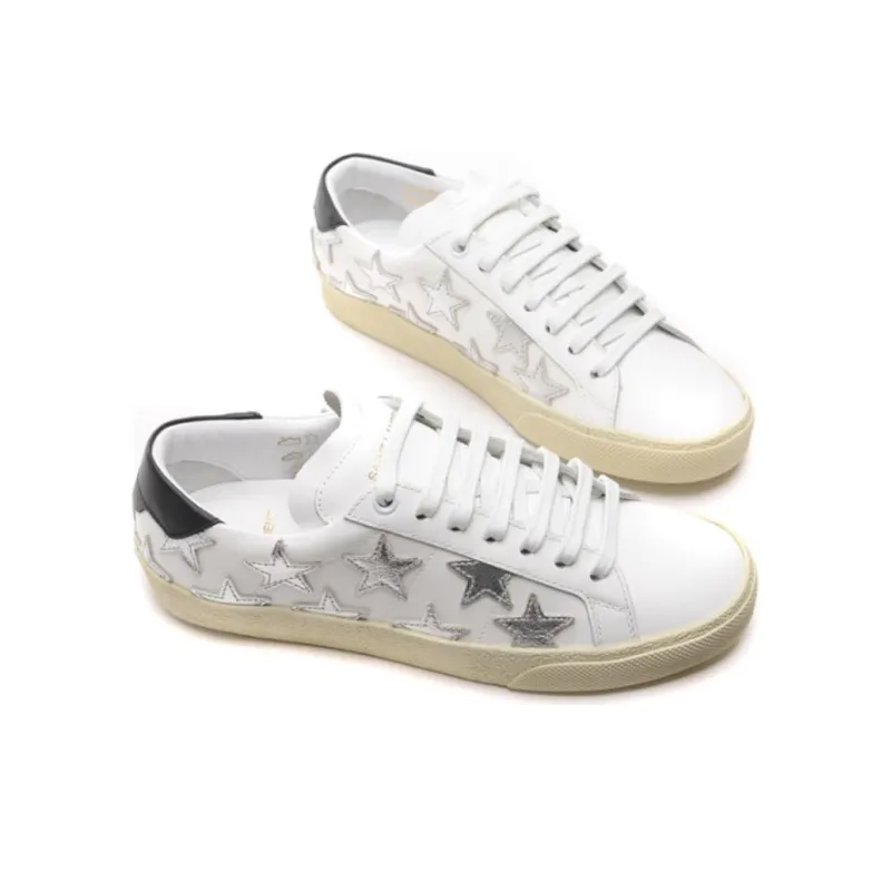 SAINT LAURENT Low Top Skateboard Shoes Women's White Silver-3