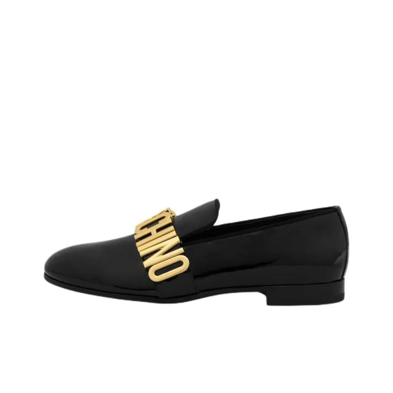 MOSCHINO Metal Lettering Loafers Men's Black-0