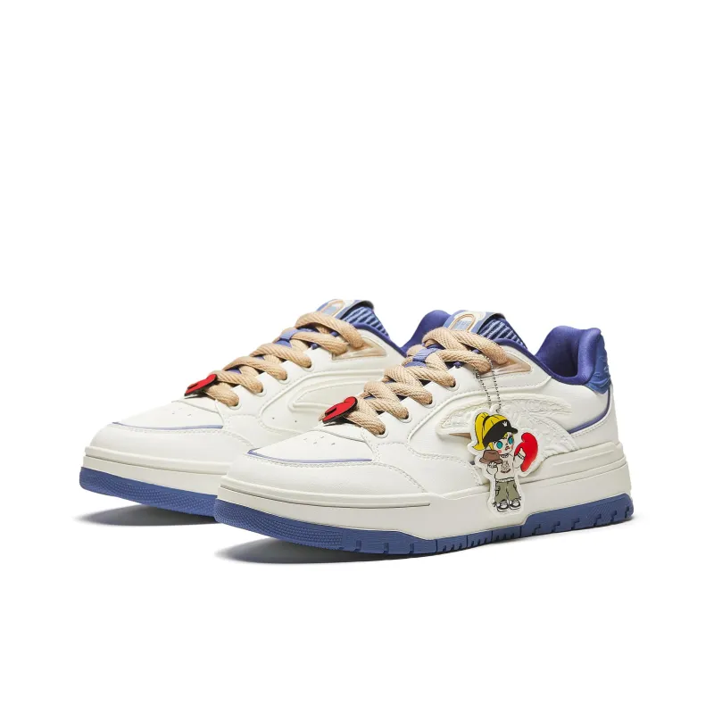 POP MART x Anta Molly Anti Slip Wear Resistant Low Top Skateboard Shoes Men's White Blue-2