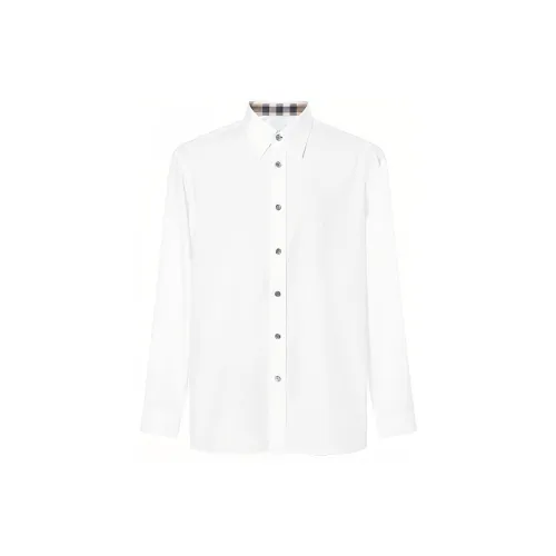 Burberry Men Solid Logo Turn-down Collar Single-breasted Long-sleeve Shirt White