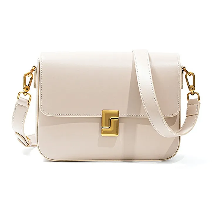 Yalu Cow Leather Shoulder Bag Crossbody Bag Women's Gold Brown/Milk Tea Beige/Black-4