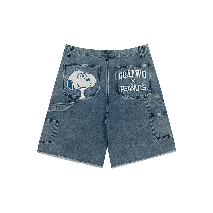 Peanuts X GRAF Denim Shorts Washed Unisex Full-coverage Peanuts X GRAF Denim Shorts Washed Unisex Full-coverage