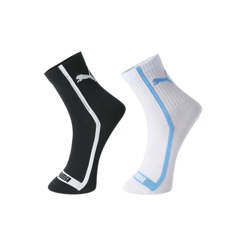 PUMA Mid Calf Socks Unisex 2 Pack, Black White Combination