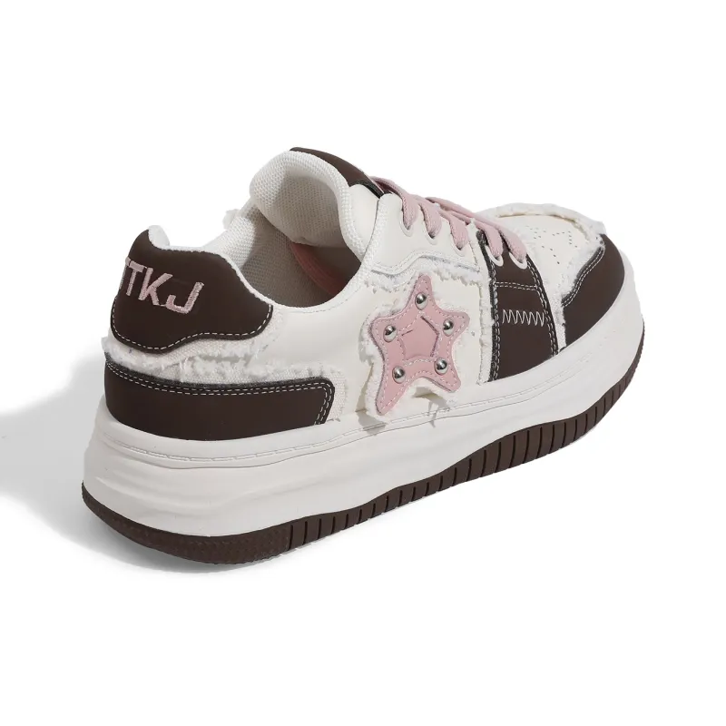 TTKJ Coverage Cushioning Wear Resistant Height Increasing Low Top Skateboard Shoes Women's Pink Brown-3