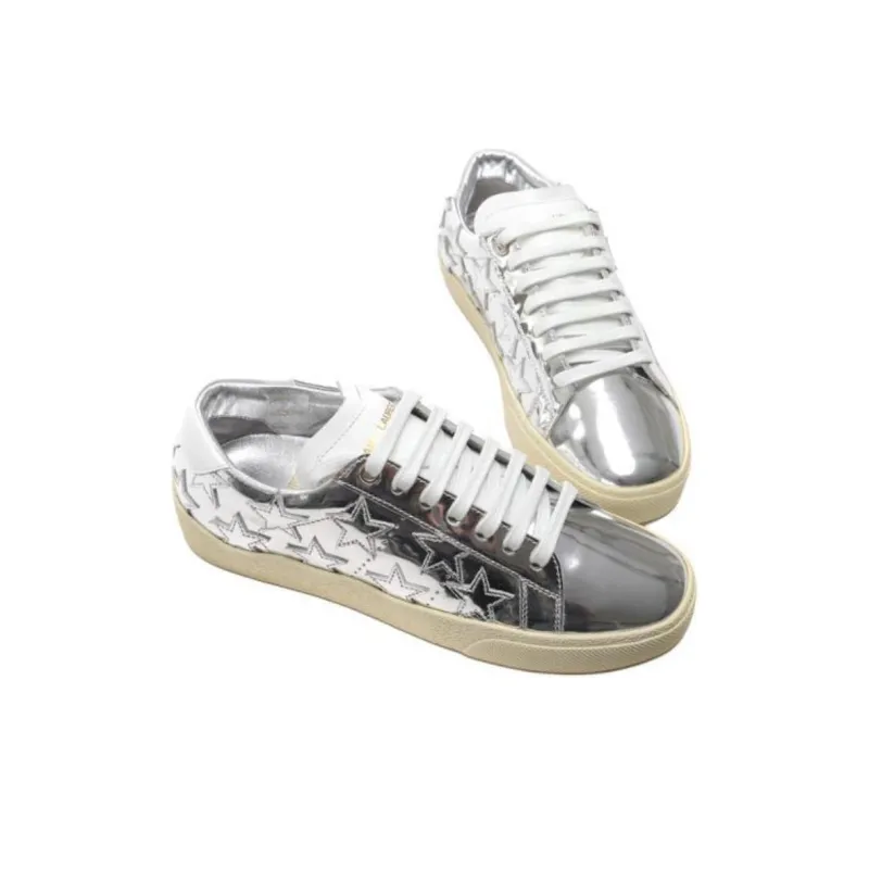 SAINT LAURENT Low Top Skateboard Shoes Women's Silver-3