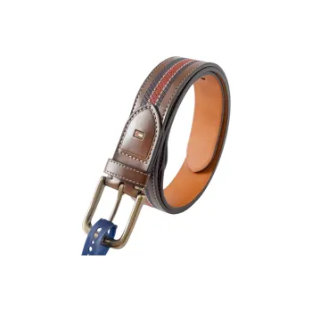 Tommy Hilfiger Badge Logo Decoration Pin Buckle Leather Belts Men's Brown 3.5CM