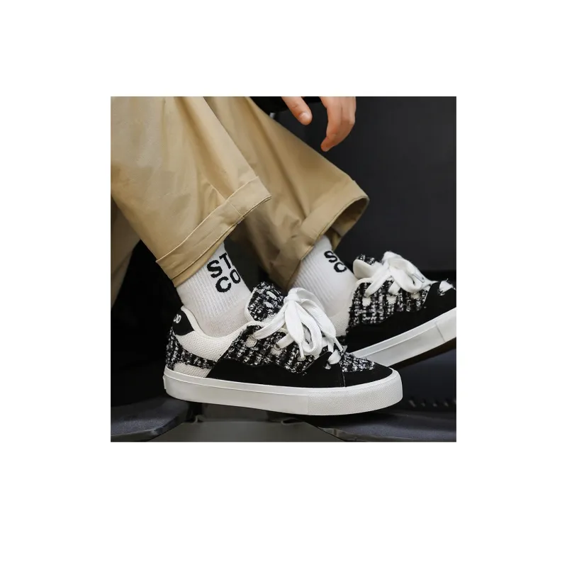Medd Skateboard Shoes Unisex Low Top White Plaid/White Gray/Black-17