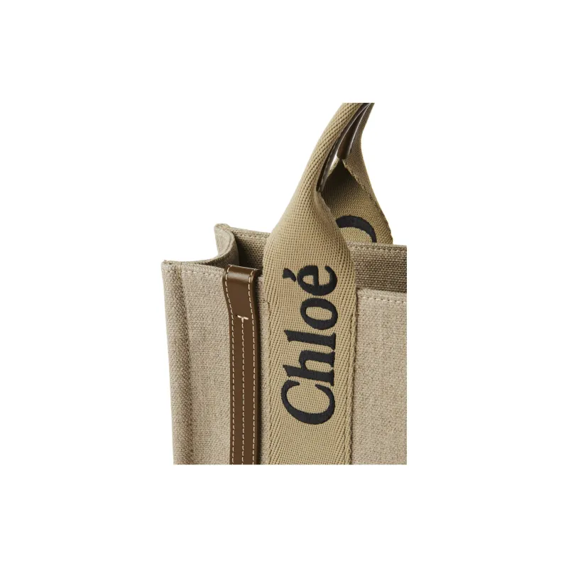 Chloe Woody Linen Canvas Tote Bag Shopping Bag Shoulder Bag Crossbody Bag Handbag Small Size Women's Bronze Brown-3