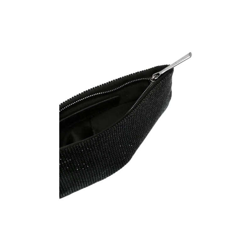 BENEDETTA BRUZZICHES Crystal Panel Satin One Shoulder Crossbody Clutch Women's Black-2