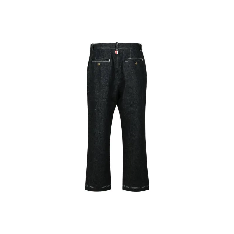 THOM BROWNE Contrast Stitched Wide Leg Trousers-1