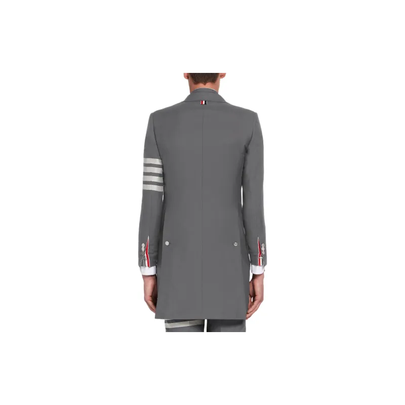 THOM BROWNE· Medium Grey Plain Weave Suiting High Armhole 4 Bar Overcoat Coats Coat Men's Medium Gray-1
