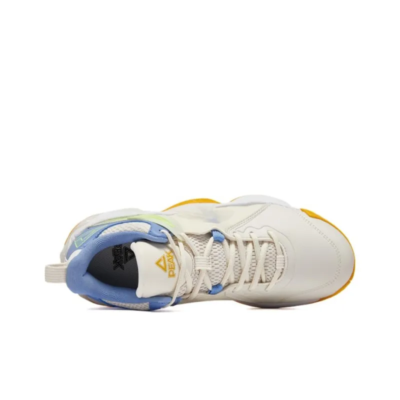 PEAK Slip-Resistant Breathable Low-Top Basketball Shoes Men's Ecru Colorful Blue-3