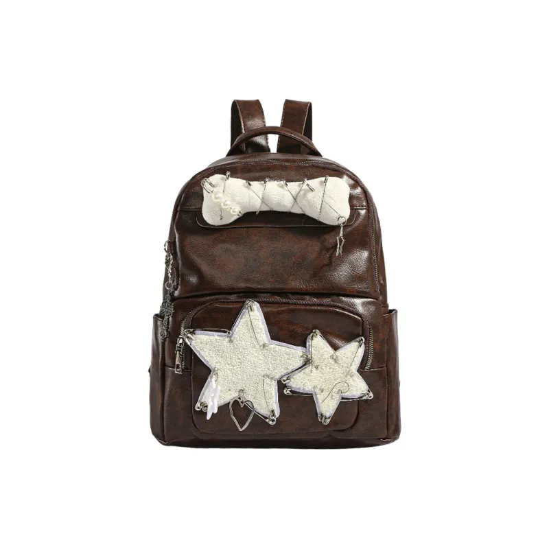 MINLUBAOLUO PU Backpack Women's Brown-0