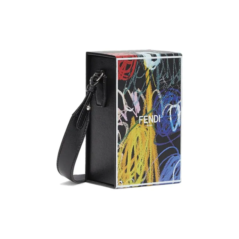 FENDI Leather Box Bag Cell Phone Pouch Shoulder Bag Crossbody Bag Men's Black & Multicolor-1