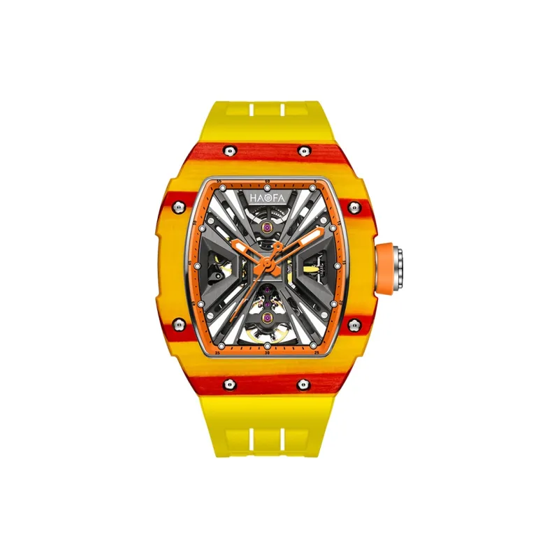 HaofaTourbillon 1929 Mechanical Movement Rubber Strap Men's Watches Cut-Out Dial-3