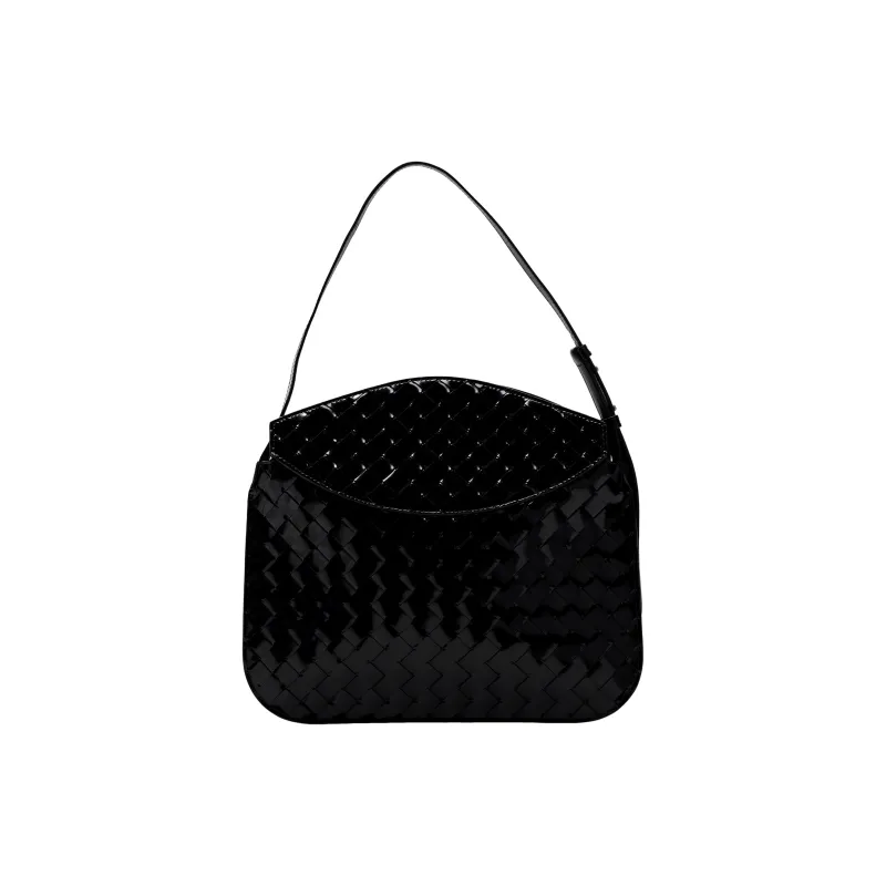 Bottega Veneta FLAP Cow Leather Crescent Bag Pochette Handbag, Shoulder Bag Women's Black-7