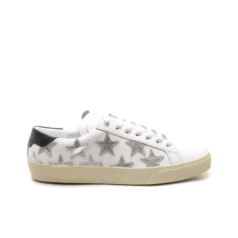 SAINT LAURENT Low Top Skateboard Shoes Women's White Silver-1