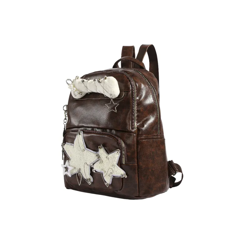 MINLUBAOLUO PU Backpack Women's Brown-1