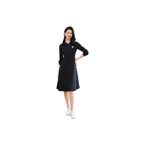 SLLSKY Long-Sleeved Dresses Women's Midnight Black