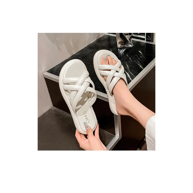 OMS Slide Slippers Women's White/Brown-3