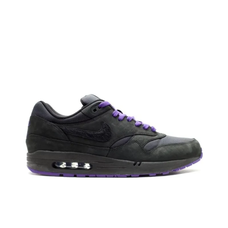 Nike Air Max 1 Anti-Slip Wear-Resistant Low-Top Running Shoes Men's Black Purple-1