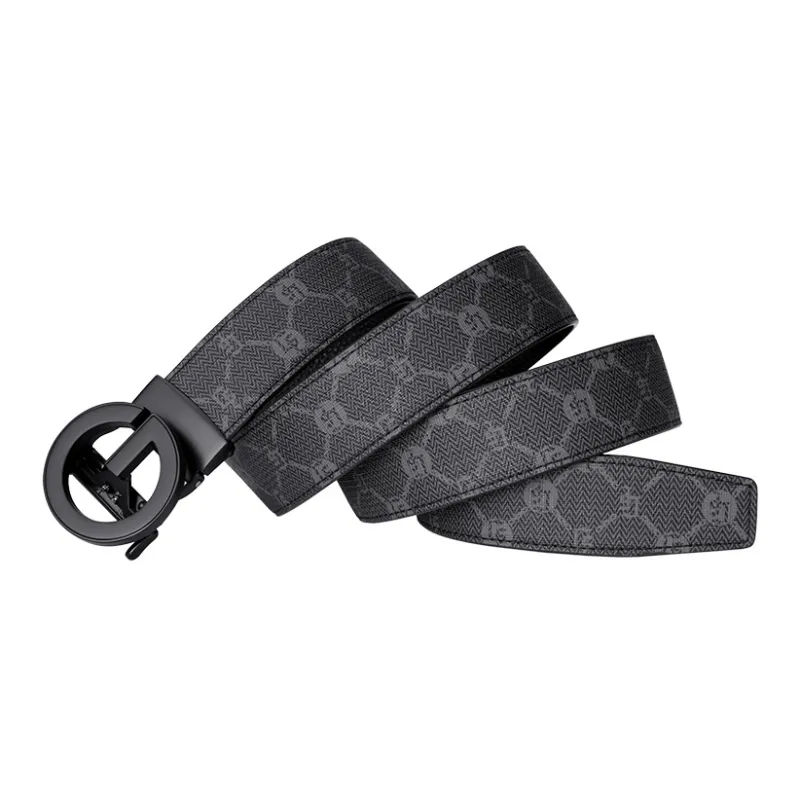 GOLF PVC With Cow Leather Belts Men's Mist Black Gold Width 3.5cm-1