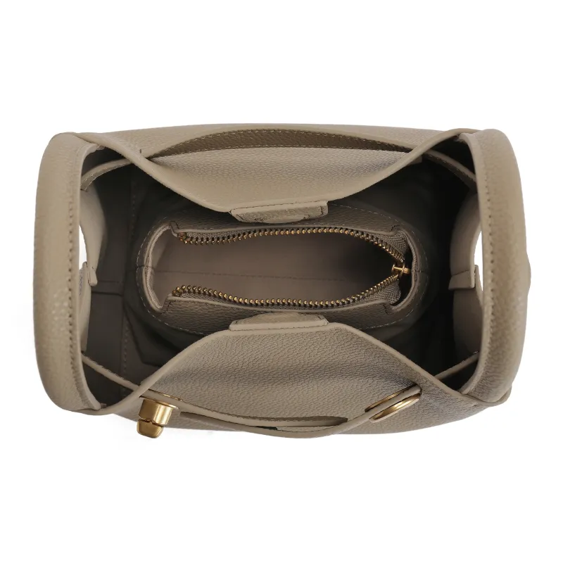 BELLE Artificial Leather Bucket Bag, Handbag, Crossbody Bag Medium Size Women's Gray/Beige-2