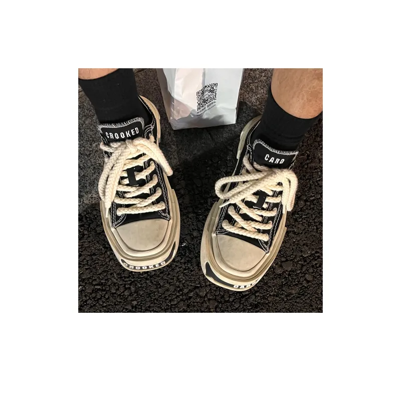 CROOKED CARD Low Top Canvas Shoes Unisex Black-9