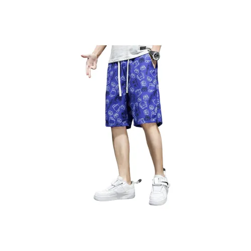 Tonlion Casual Shorts Men Deep Floral Blue