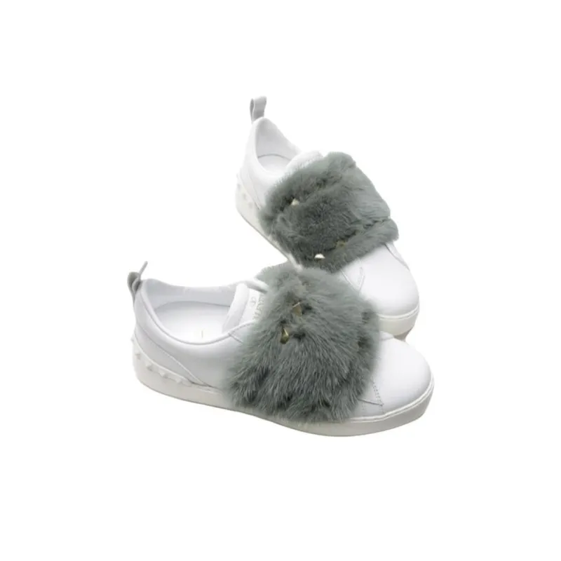 Valentino Rockstud Low Top Skateboard Shoes Women's White-3