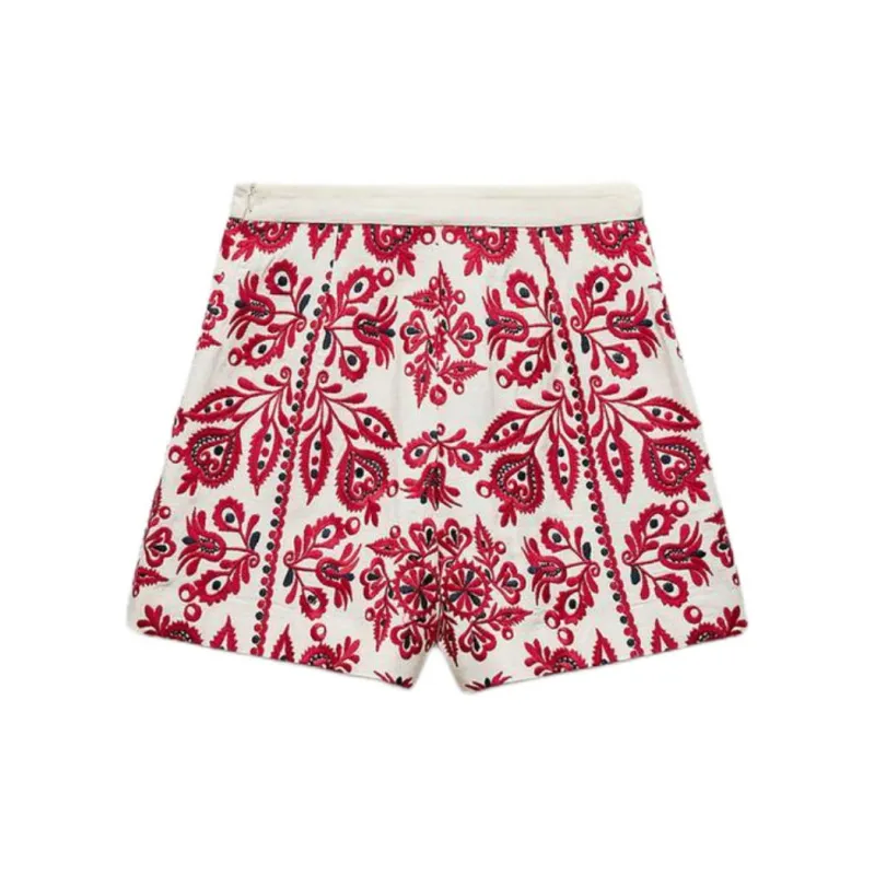 ZARA ZW Series Casual Shorts Women's White/Red-1