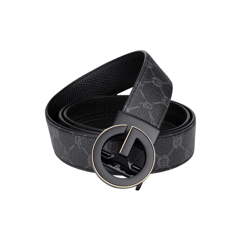 GOLF PVC With Cow Leather Belts Men's Mist Black Gold Width 3.5cm-7
