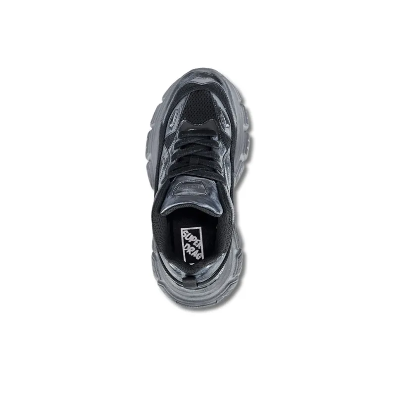 LuzaoT SUPER DRAG Anti Slip Wear Resistant Low Top Chunky Sneakers Unisex Black Gray Matte-3